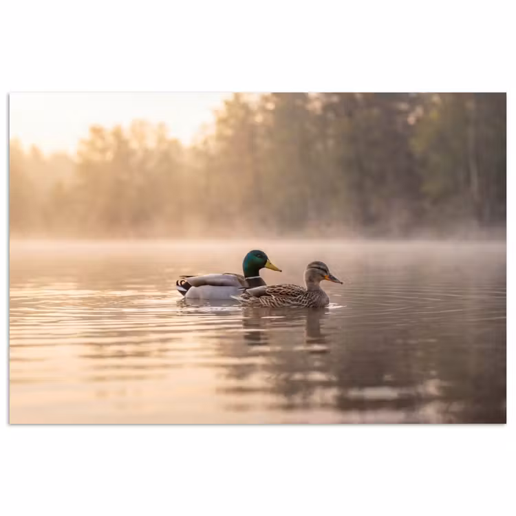 Eenden - Water - Mist - Natuur poster papier klein -3d