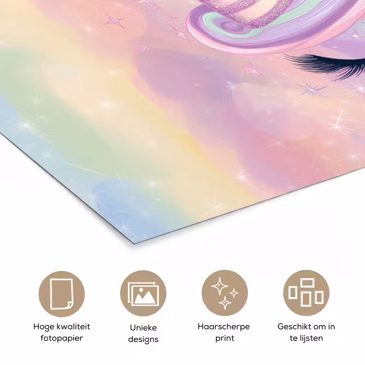 Eenhoorn - Glitters - Regenboog - Pastel poster papier klein -closeup_NL