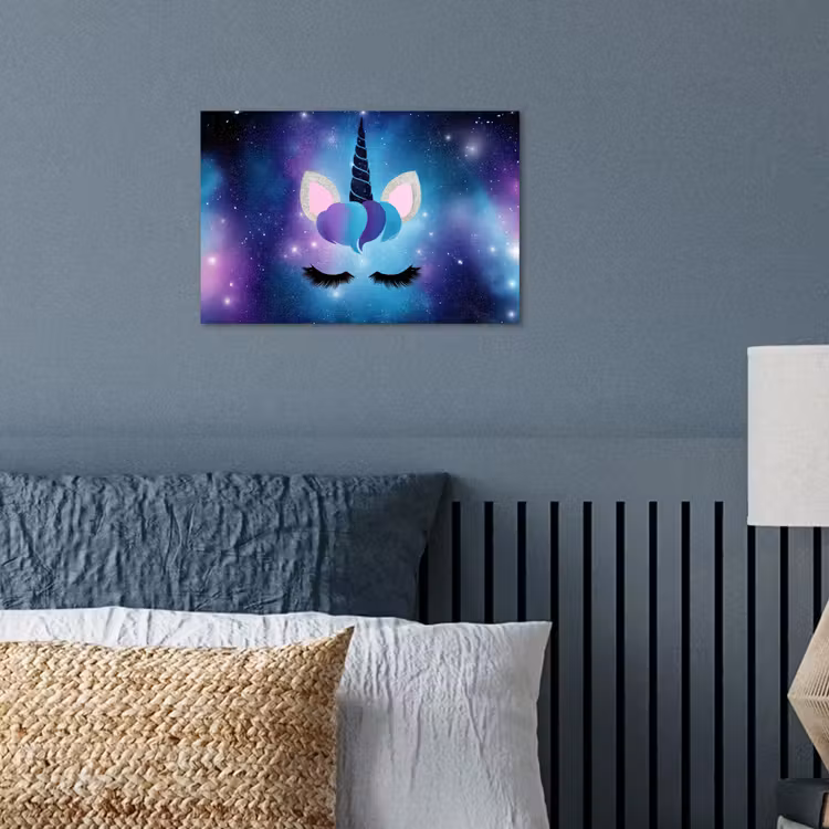 Eenhoorn - Sterren - Magisch - Blauw poster papier klein -sfeer2