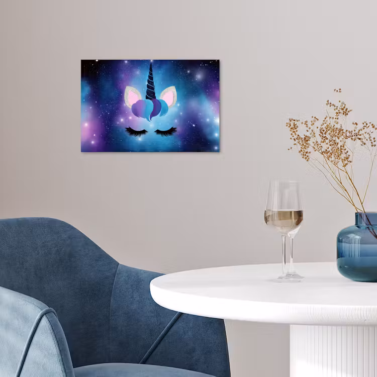 Eenhoorn - Sterren - Magisch - Blauw poster papier klein -sfeer3