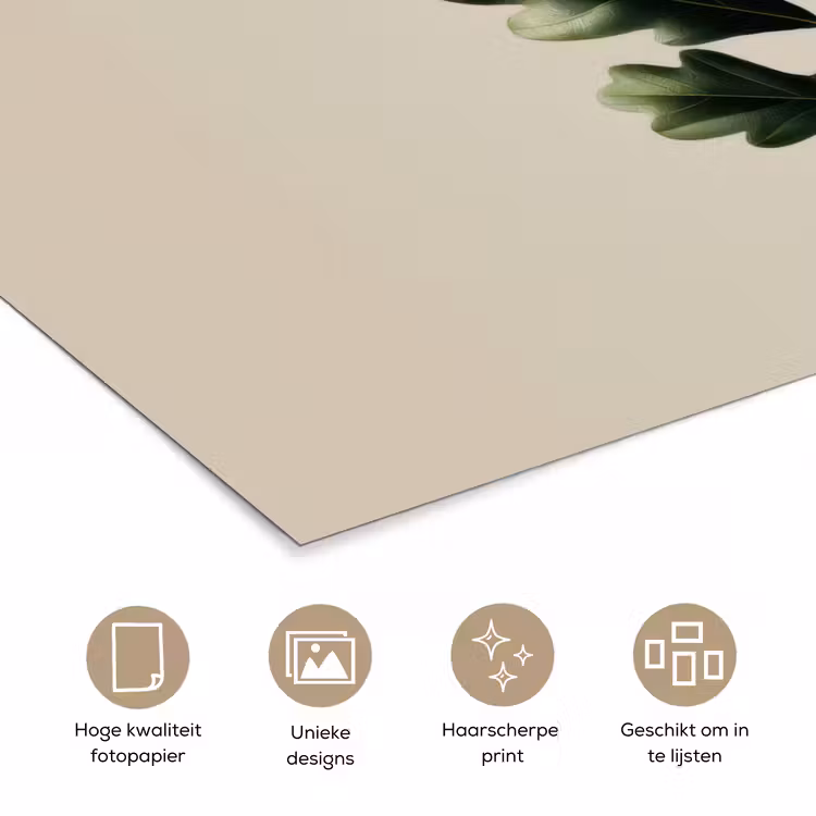 Eikenbladeren - Beige - Groen - Golvende randen poster papier klein -closeup_NL