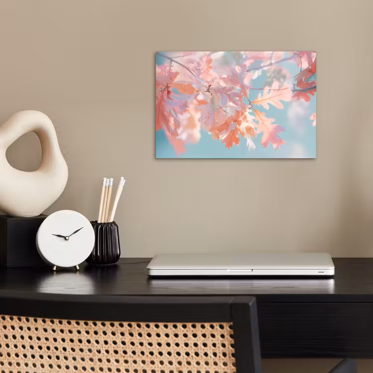 Eikenbladeren - Takken - Roze poster papier klein -sfeer1