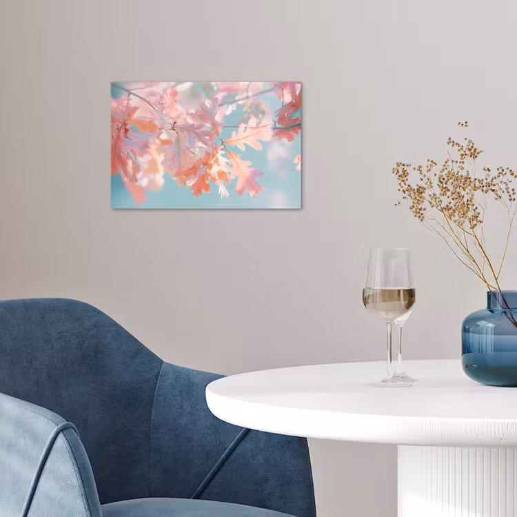 Eikenbladeren - Takken - Roze poster papier klein -sfeer3