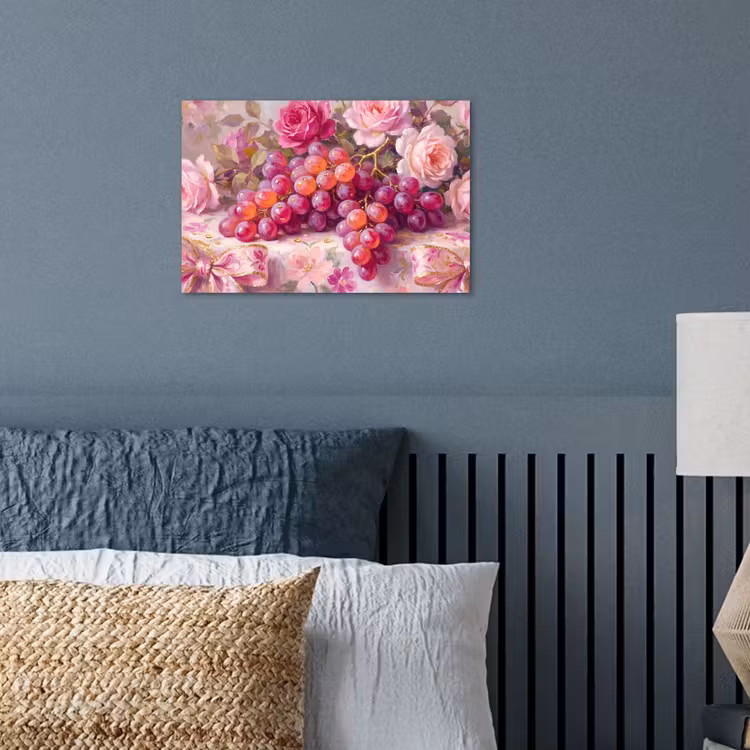 Eten - Bloemen - Stilleven - Roze - Goud poster papier klein -sfeer2