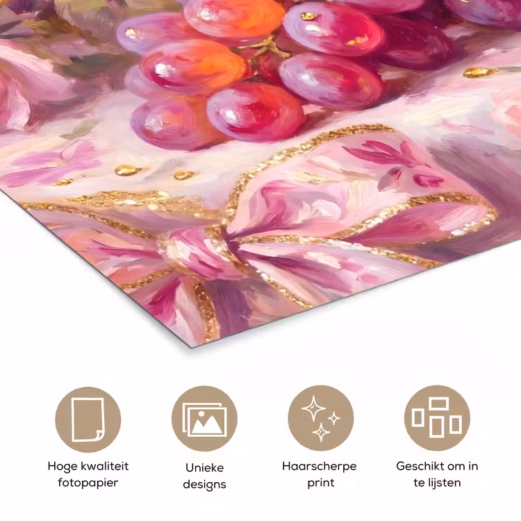 Eten - Bloemen - Stilleven - Roze - Goud poster papier klein -closeup_NL