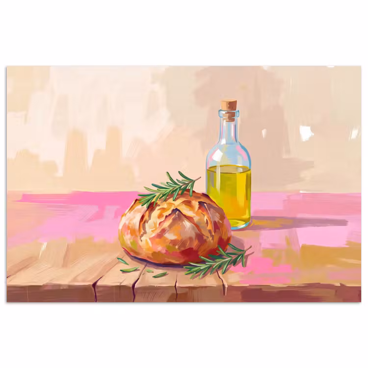 Eten - Brood - Olijfolie - Abstract - Keuken poster papier klein -3d