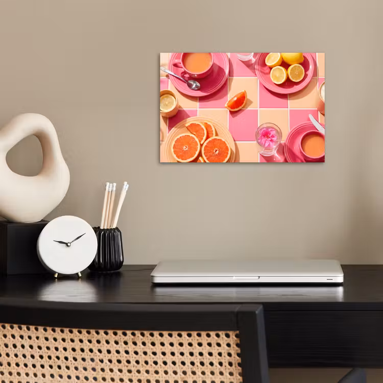 Eten - Citrusvruchten - Stillevens - Roze - Oranje poster papier klein -sfeer1