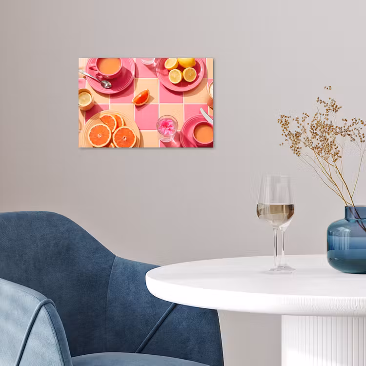 Eten - Citrusvruchten - Stillevens - Roze - Oranje poster papier klein -sfeer3