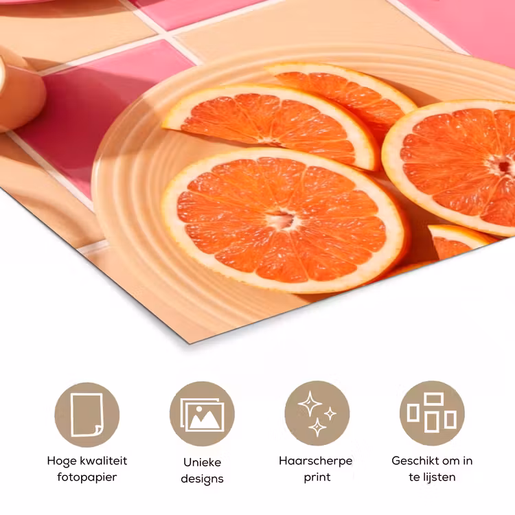Eten - Citrusvruchten - Stillevens - Roze - Oranje poster papier klein -closeup_NL