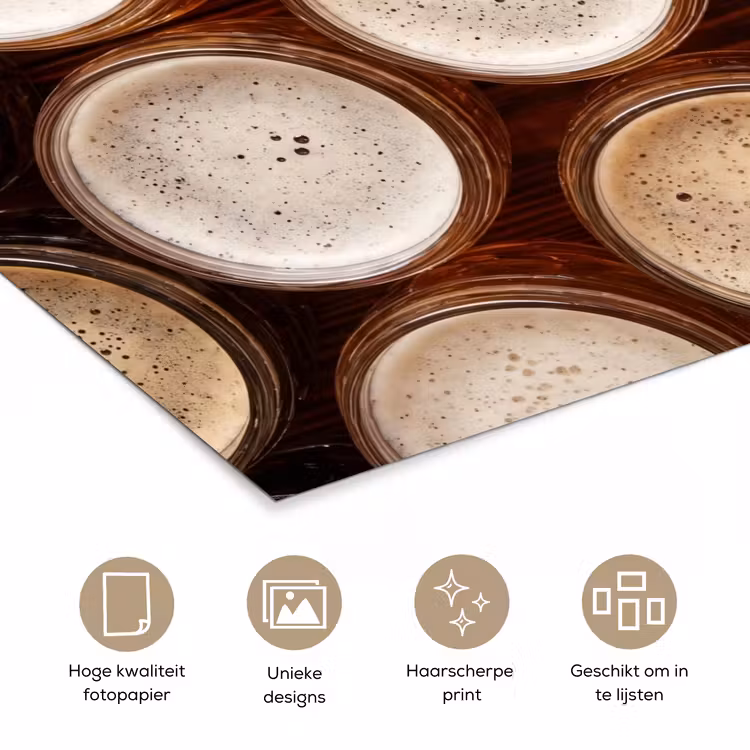 Eten - Glazen - Drank - Patroon - Bruin poster papier klein -closeup_NL