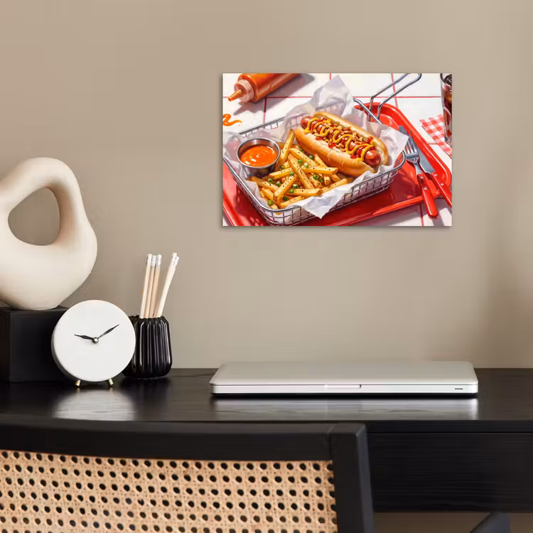 Eten - Hotdog - Fastfood - Modern - Rood poster papier klein -sfeer1
