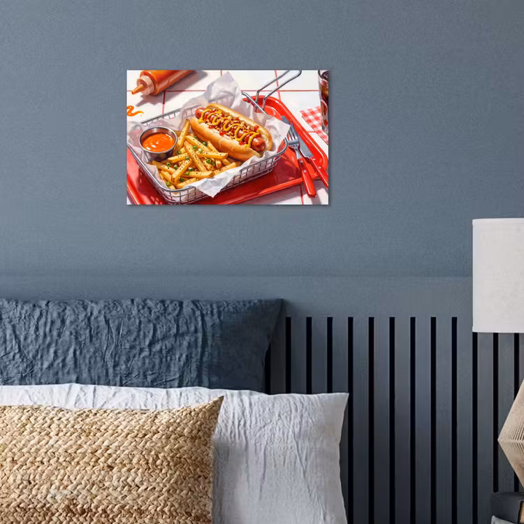 Eten - Hotdog - Fastfood - Modern - Rood poster papier klein -sfeer2