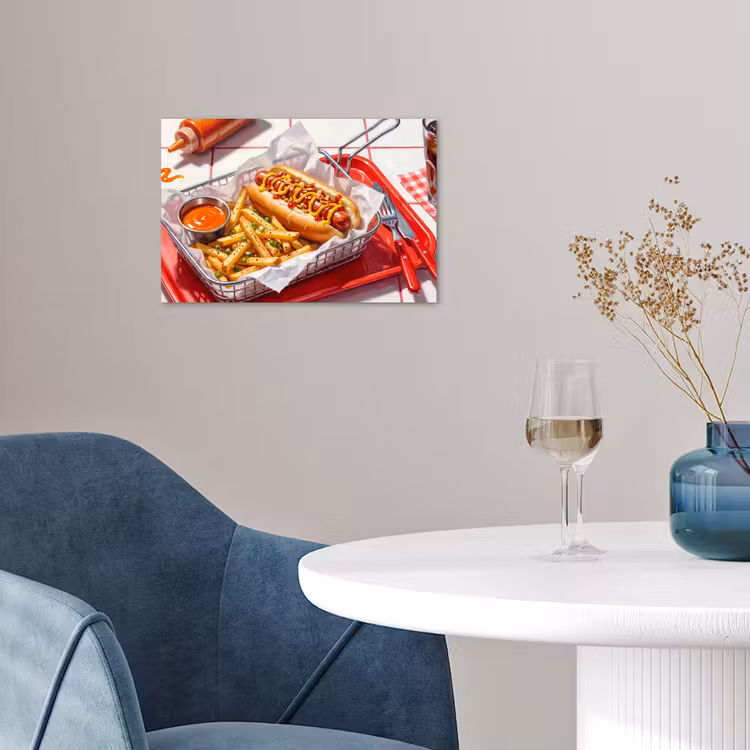 Eten - Hotdog - Fastfood - Modern - Rood poster papier klein -sfeer3