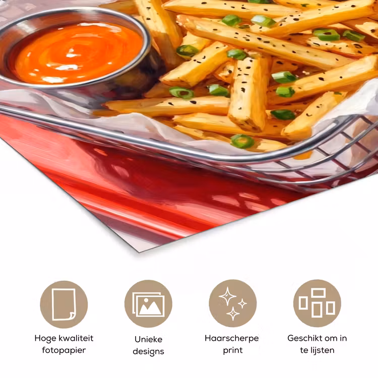 Eten - Hotdog - Fastfood - Modern - Rood poster papier klein -closeup_NL