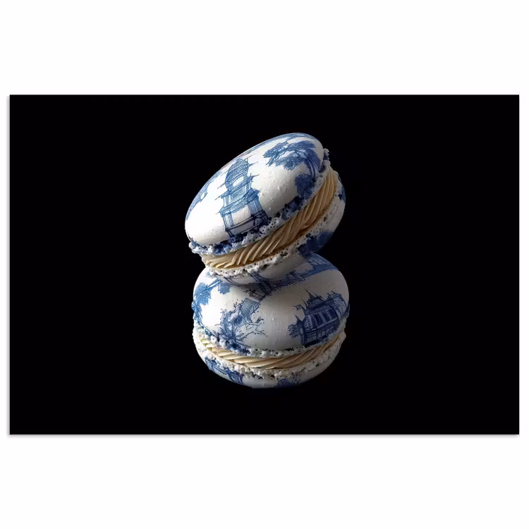 Eten - Macarons - Delfts blauw - Koekjes poster papier klein -3d