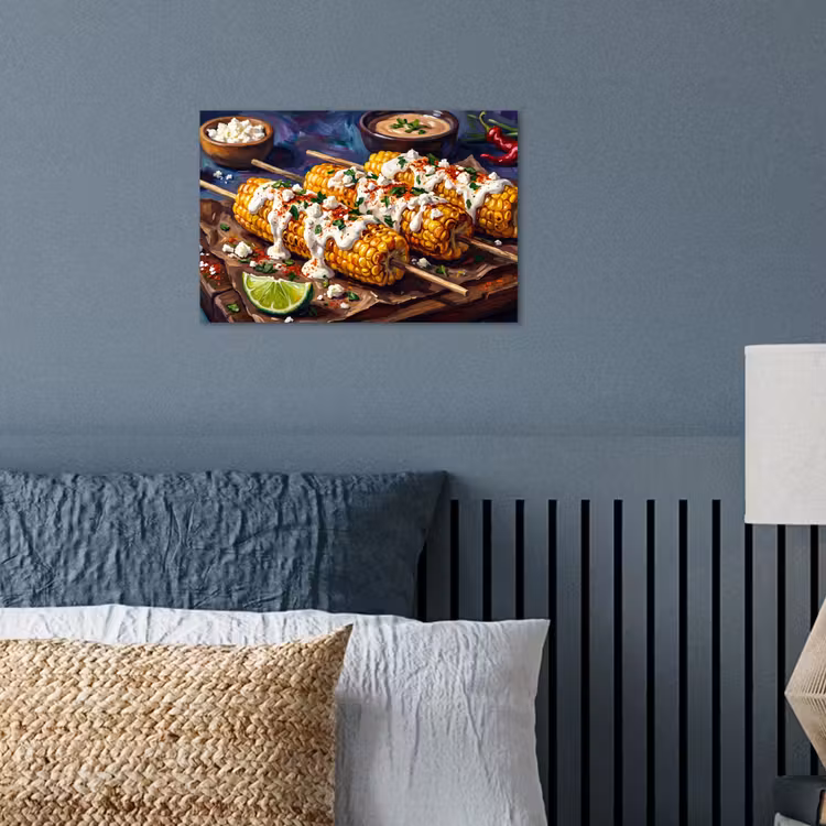 Eten - Maïs - Saus - Geschilderd - Geel poster papier klein -sfeer2