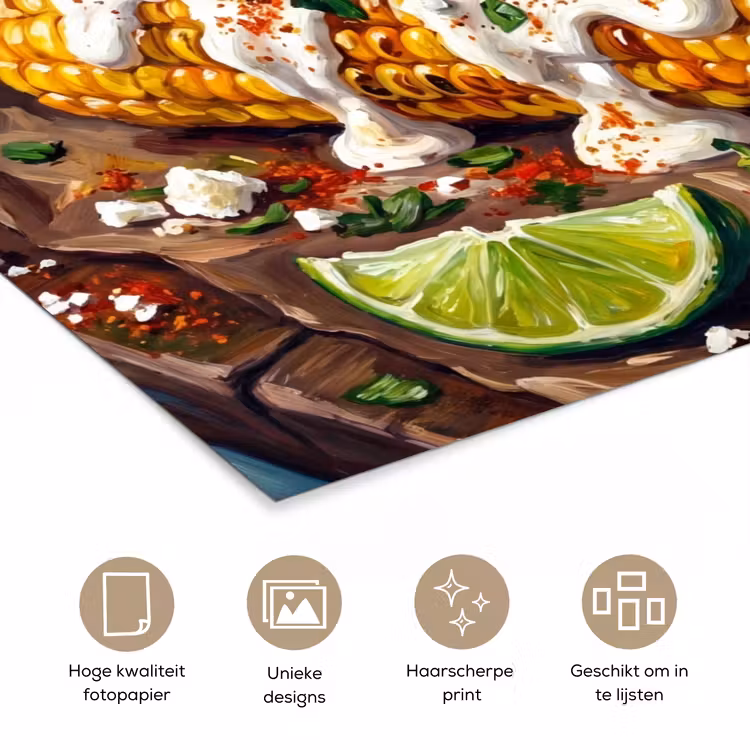 Eten - Maïs - Saus - Geschilderd - Geel poster papier klein -closeup_NL
