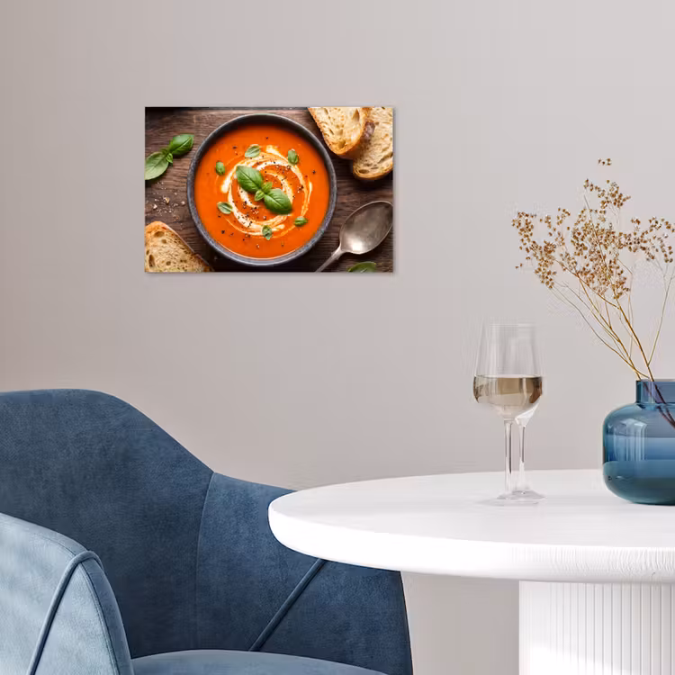 Eten - Soep - Basilicum - Rustiek - Rood poster papier klein -sfeer3