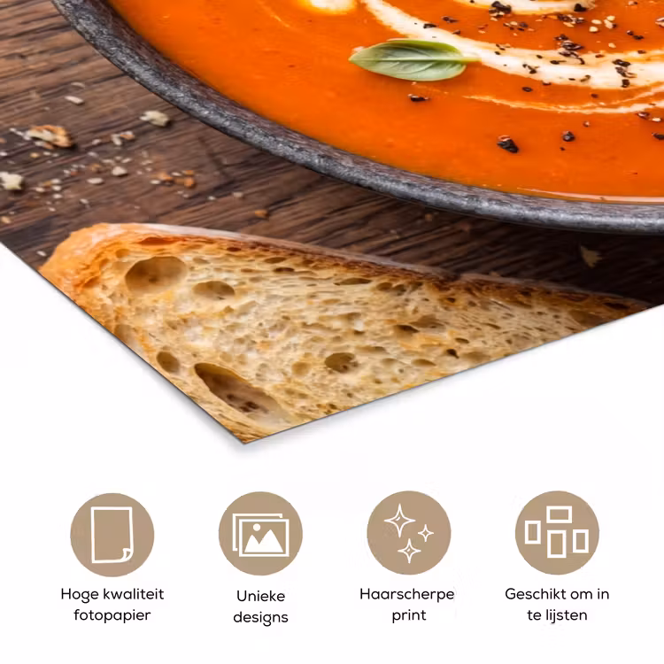 Eten - Soep - Basilicum - Rustiek - Rood poster papier klein -closeup_NL