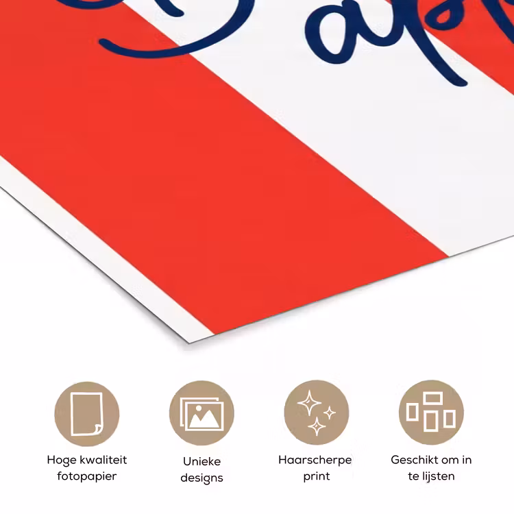 Eten - Spreuk - Keuken - Grafisch - Rood-Wit poster papier klein -closeup_NL