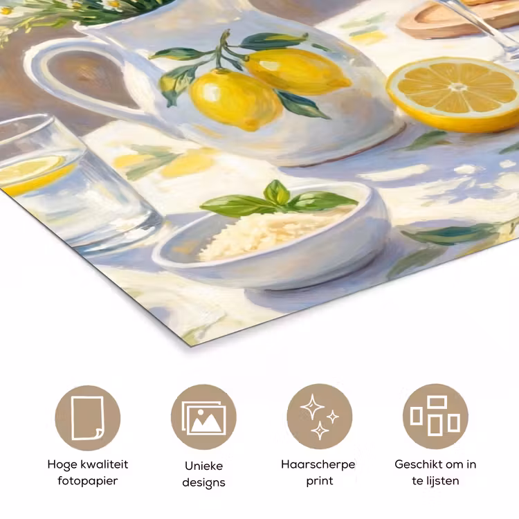 Eten - Terras - Zomer - Geschilderd - Geel poster papier klein -closeup_NL