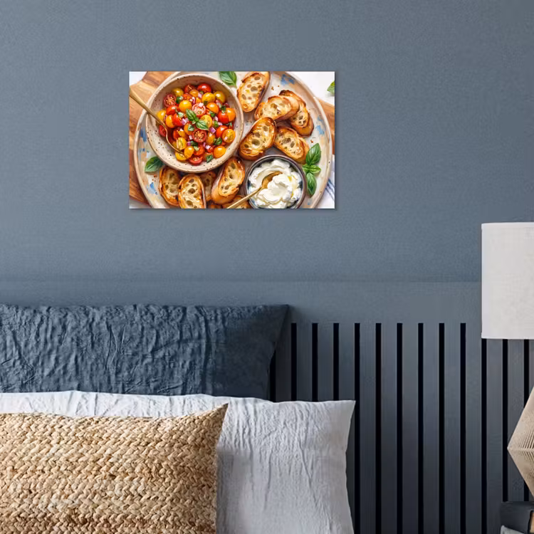 Eten - Tomaat - Brood - Kleurrijk - Keuken poster papier klein -sfeer2