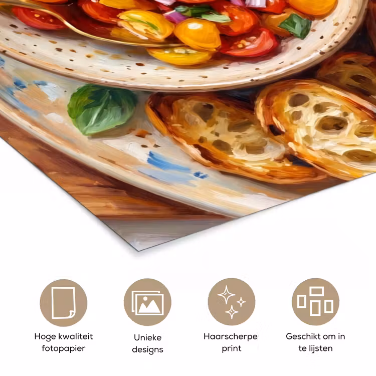 Eten - Tomaat - Brood - Kleurrijk - Keuken poster papier klein -closeup_NL