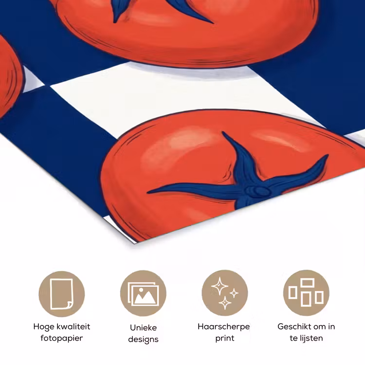 Eten - Tomaten - Keuken - Illustratie - Rood-Blauw poster papier klein -closeup_NL