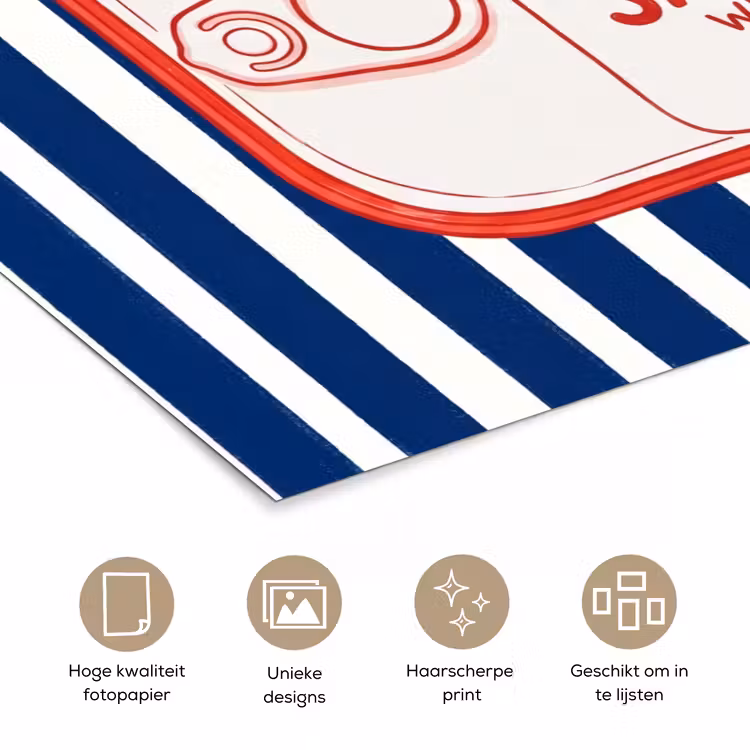 Eten - Vis - Blik - Illustratie - Rood poster papier klein -closeup_NL