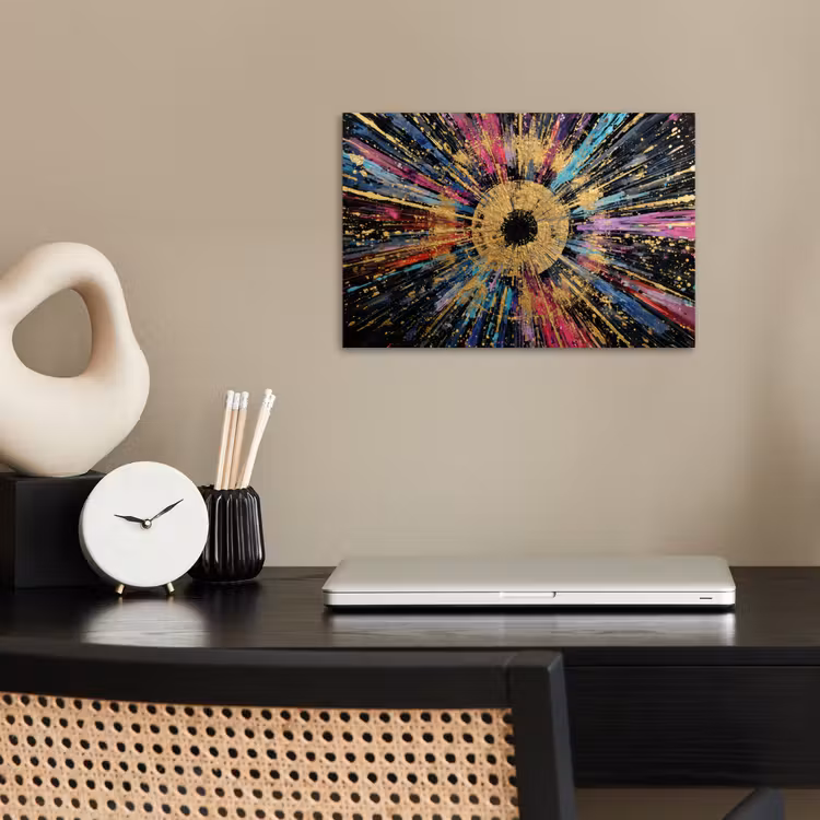 Explosie - Goud - Kleurrijk - Abstract poster papier klein -sfeer1