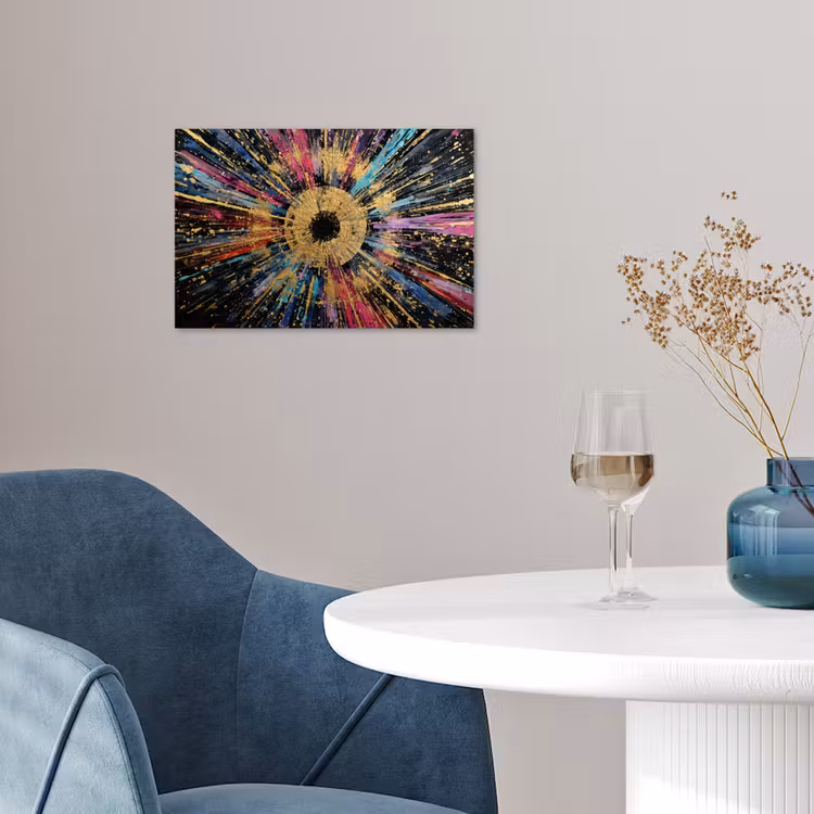 Explosie - Goud - Kleurrijk - Abstract poster papier klein -sfeer3