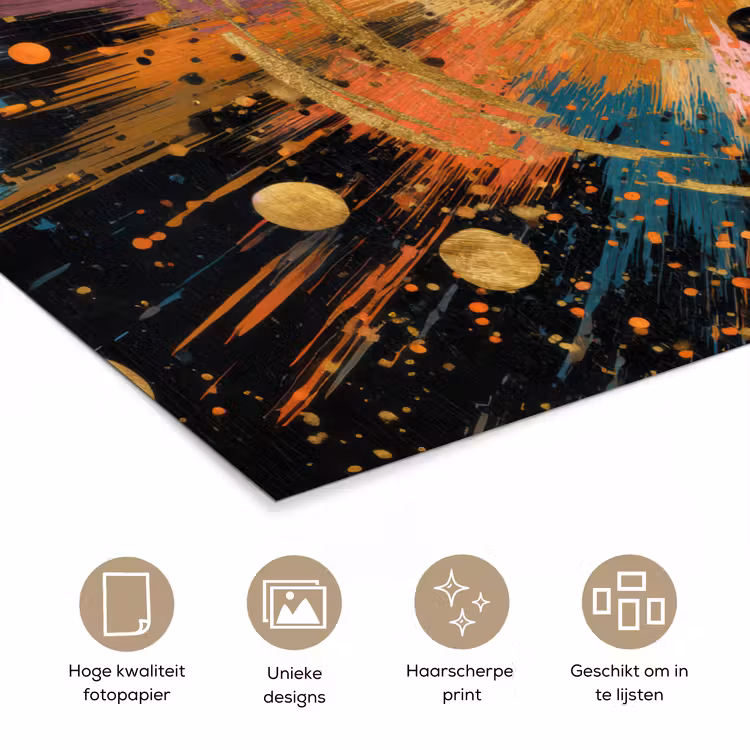 Explosie - Verfstructuur - Goud - Abstract poster papier klein -closeup_NL