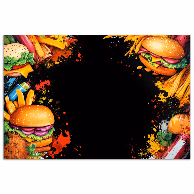 Fastfood - Graffiti - Hamburger - Eten - Modern poster papier klein -3d
