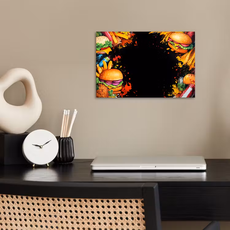 Fastfood - Graffiti - Hamburger - Eten - Modern poster papier klein -sfeer1