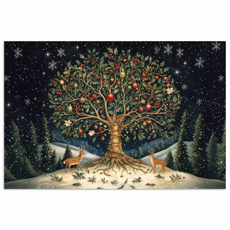 Feestboom - Winterhemel - Kleurrijk poster papier klein -3d