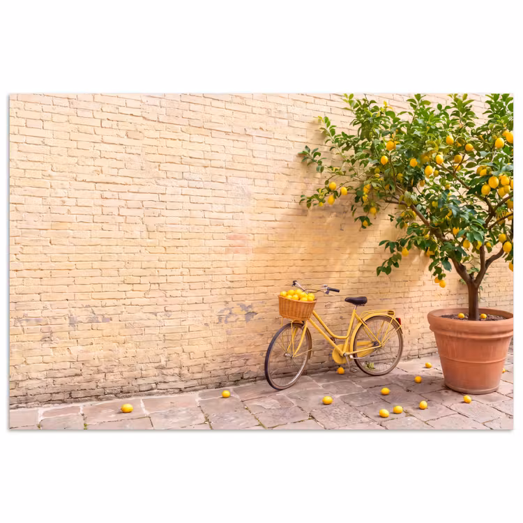 Fiets - Mand - Eten - Geel - Zomer poster papier klein -3d