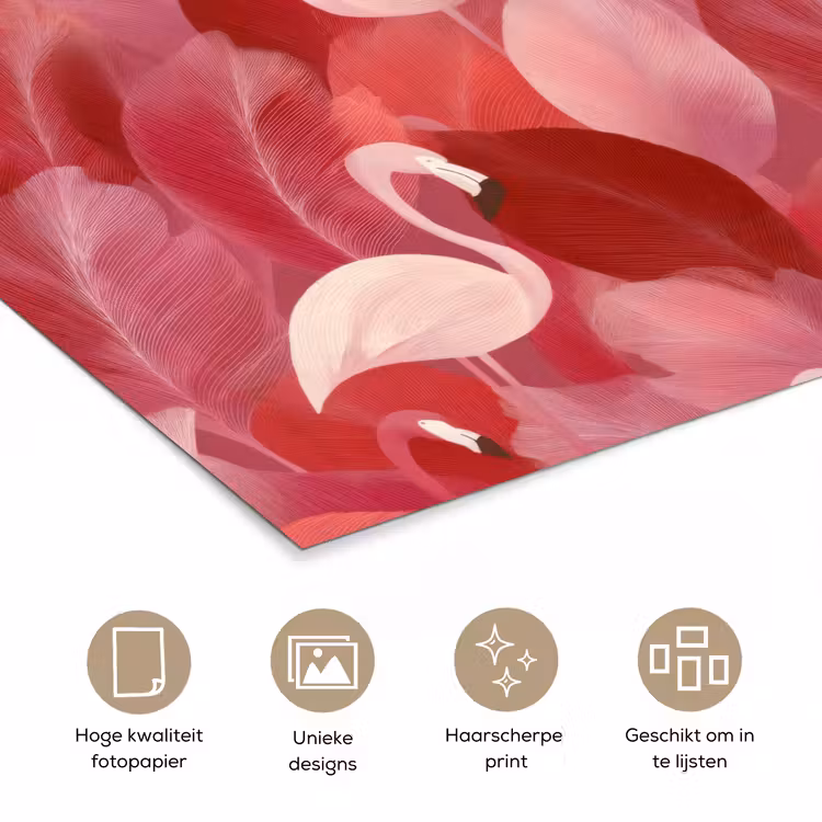 Flamingo - Botanisch - Elegant - Roze - Rood poster papier klein 62 -closeup_NL