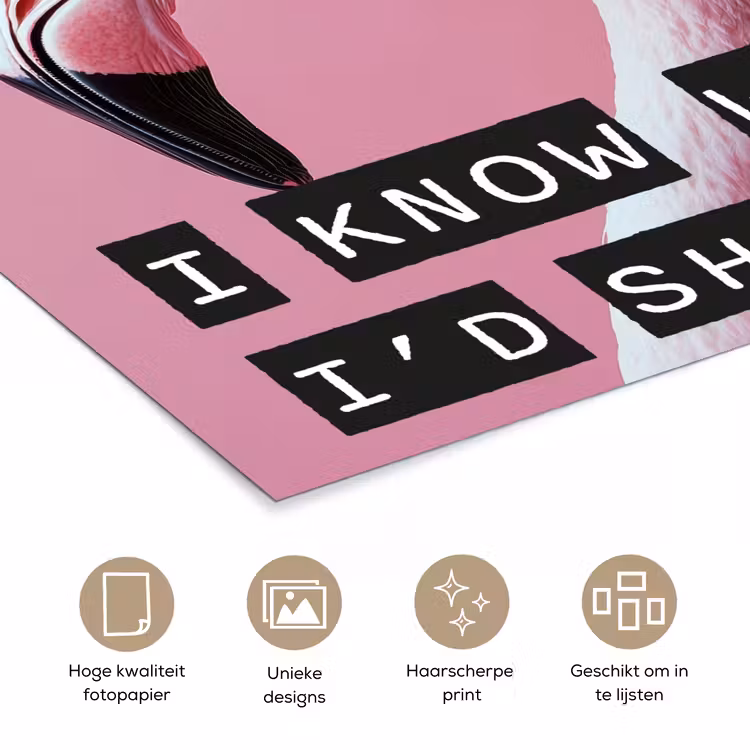Flamingo - Roze - Vogel - Decoratie poster papier klein -closeup_NL