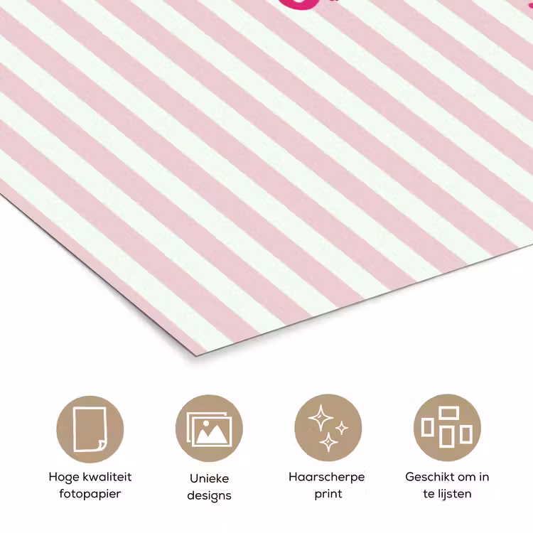 Focus on the good - Strepen - Roze - Smiley poster papier klein -closeup_NL