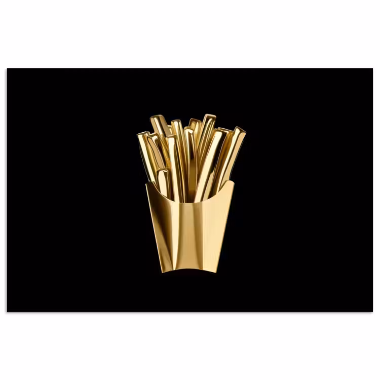 Friet - Goud - Chrome - Eten poster papier klein -3d