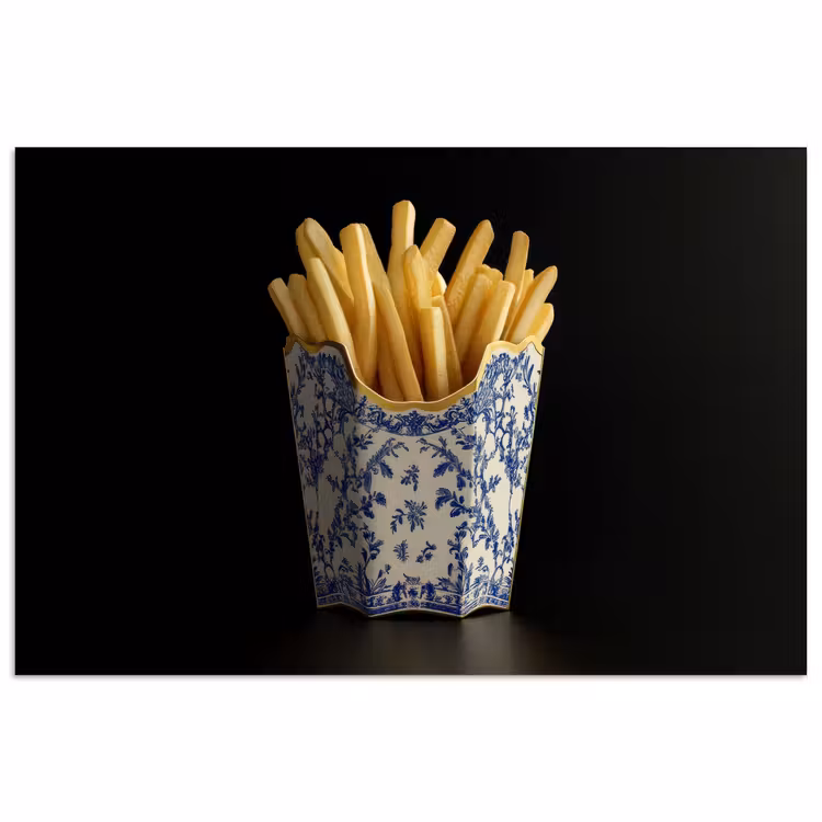 Friet - Porselein - Delfts blauw - Eten poster papier klein -3d