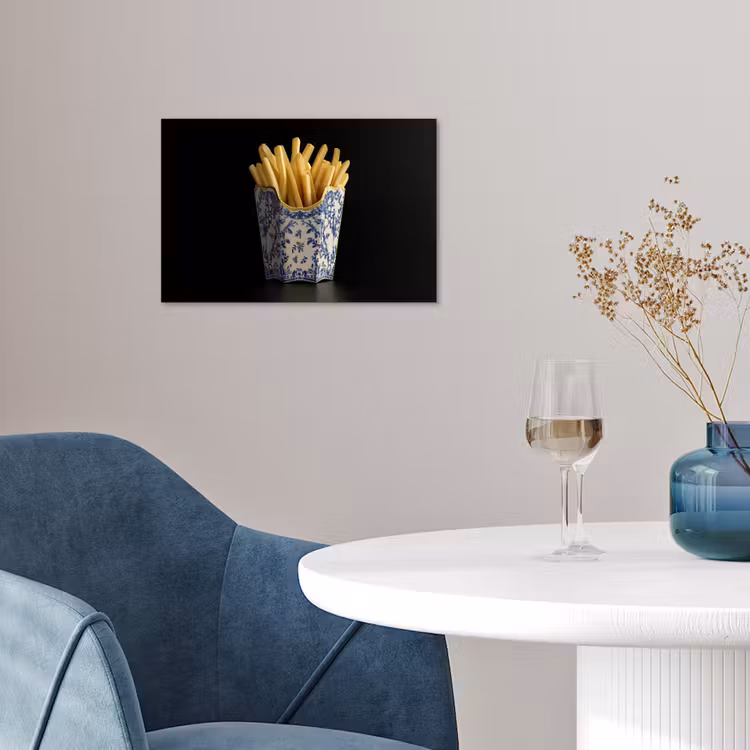 Friet - Porselein - Delfts blauw - Eten poster papier klein -sfeer3