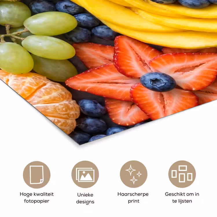 Fruit - Arrangement - Gezond - Kleurrijk - Eten poster papier klein -closeup_NL
