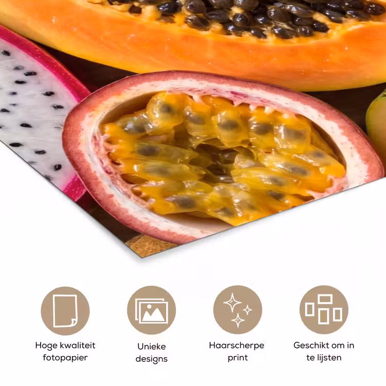 Fruit - Geopend - Tropisch - Eten - Kleurrijk poster papier klein -closeup_NL