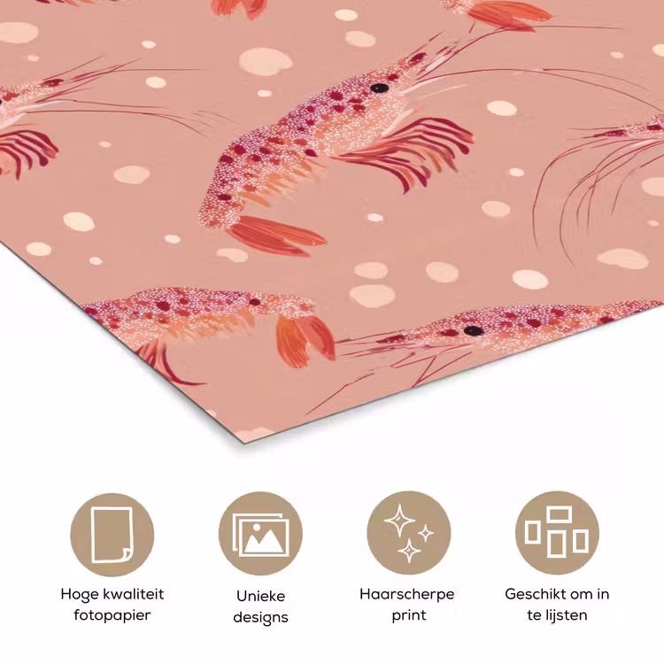 Garnalen - Stippen - Roze poster papier klein 62 -closeup_NL