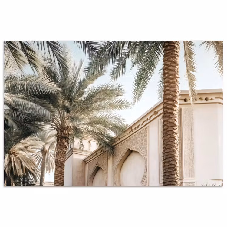 Gebouw - Palmbomen - Beige - Zon poster papier klein -3d