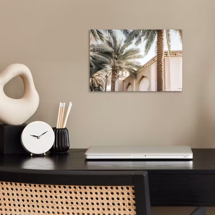 Gebouw - Palmbomen - Beige - Zon poster papier klein -sfeer1