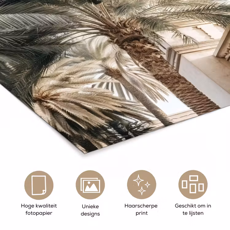 Gebouw - Palmbomen - Beige - Zon poster papier klein -closeup_NL