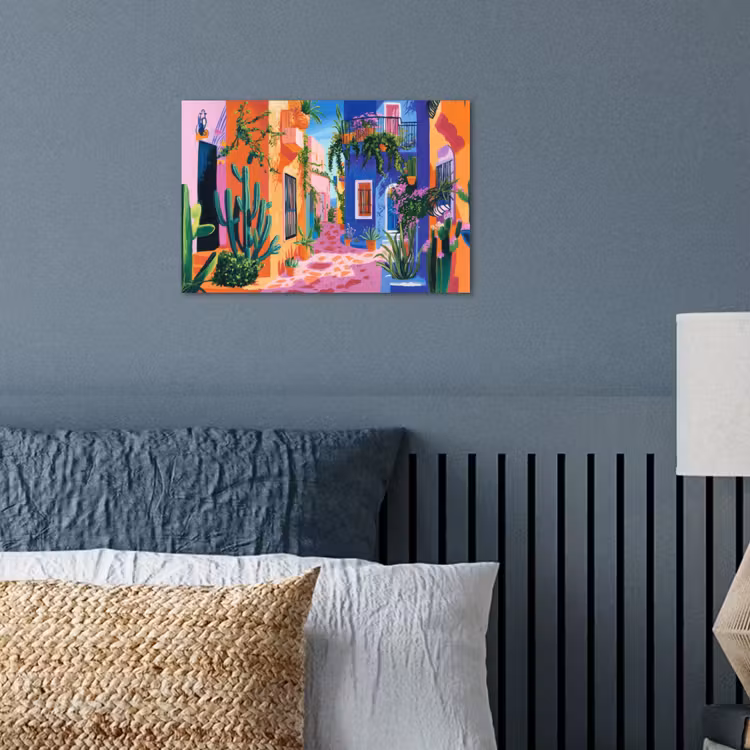 Geel - Blauw - Oranje - Huis poster papier klein -sfeer2
