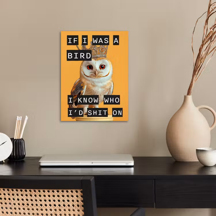 Geel - Uil - Vogel - Decoratie poster papier klein -sfeer1